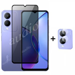 Vivo Y19s 4G 2in1 Private Screen With Lens Film For Vivo Y17s Y19s 4G 2024 Privacy Screen Protector Tempered Glass Film For Vivo y19s y17s VivoY17s VivoY19s 4G Camera Glass Phone Front Private Film