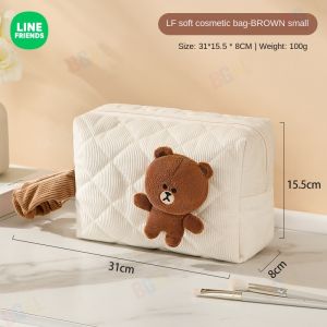 100% Authentic Line Friends Cosmetic Bag Soft Large Capacity Storage Bag Waterproof Portable Travel Toiletry Bag Brown Birthday Gifts LFB7