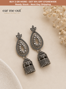 [SG] Vintage Oxidised Jhumka Earrings | Antique Teardrop Statement Earrings | Traditional Indian Ethnic Jewellery | ear me out (EMO-36)