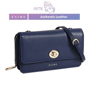 SAIME | Authentic Leather Turn Lock Dinner Bag & Sling Bag 真皮转锁双拼斜背包 - Aime Empire [READY STOCK]