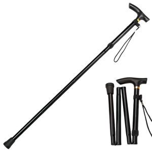 Foldable Trekking Pole Aluminum Alloy Adjustable Hiking Stick T-Handle Portable Walking Cane for Outdoor Camping Mountain Climbing