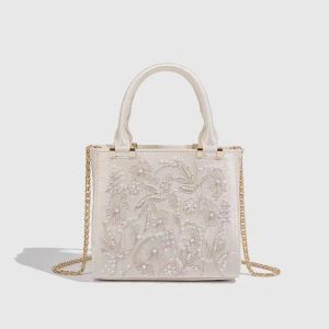 Elegant Soft Pearl Embroidery Fashion Handbag Silk Cheongsam Evening Clutch Chain Shoulder Bag Urban Minimalist Style Tote Chic2026