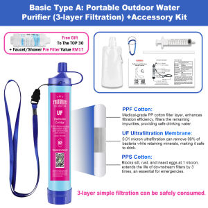 Portable Water Filter Straw Water Purification Emergency Kit Outdoor Water Purifier Camping Hiking Emergency Life Survival