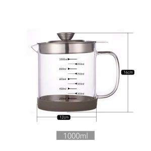 1500ml Oil Pot Tempat Saringan Minyak Kaca Borosilikat Tahan Goreng Saringan Masak Tempat Minyak Goreng Botol Minyak Kendi Oli Filter Transparan Suhu Tinggi Yang Dikentalkan Berkapasitas Besar Dengan Ketel Jus Saringan