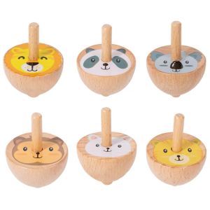 PETPARADIS 6piece/set Quả Cây Nhiều Màu Sắc Đồ chơi con quay bằng gỗ Động vật hoạt hình Gỗ tự nhiên Bộ con quay gỗ Đồ chơi học tập sớm Quay Đồ chơi con quay xoay Trẻ em
