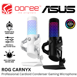 ASUS ROG CARNYX PROFESSIONAL CARDIOID CONDENSER GAMING MICROPHONE C501 WITH HIGH-PASS FILTER BUILT-IN POP FILTER ONE-TOUCH MUTE BUTTON MULTI-FUNCTIONAL CONTROL KNOB