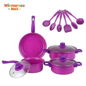 13 Pieces Healthy Pot Pan Set with Stay Cool Handles Non-Stick Pots and Pans Set with Glass Lids for Home Kitchen Induction Cookers