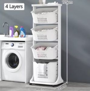 2/3/4 Tier Laundry Basket Multipurpose Plastic Bathroom Storage Dirty Bakul Baju Trolley Rack With Wheel