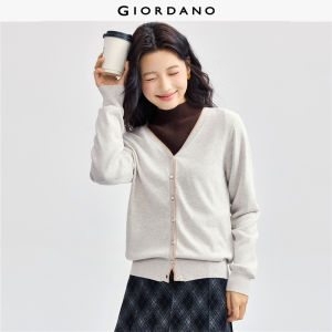 Giordano Women Contrasting v-neck cotton cardigan Free Shipping 18354004