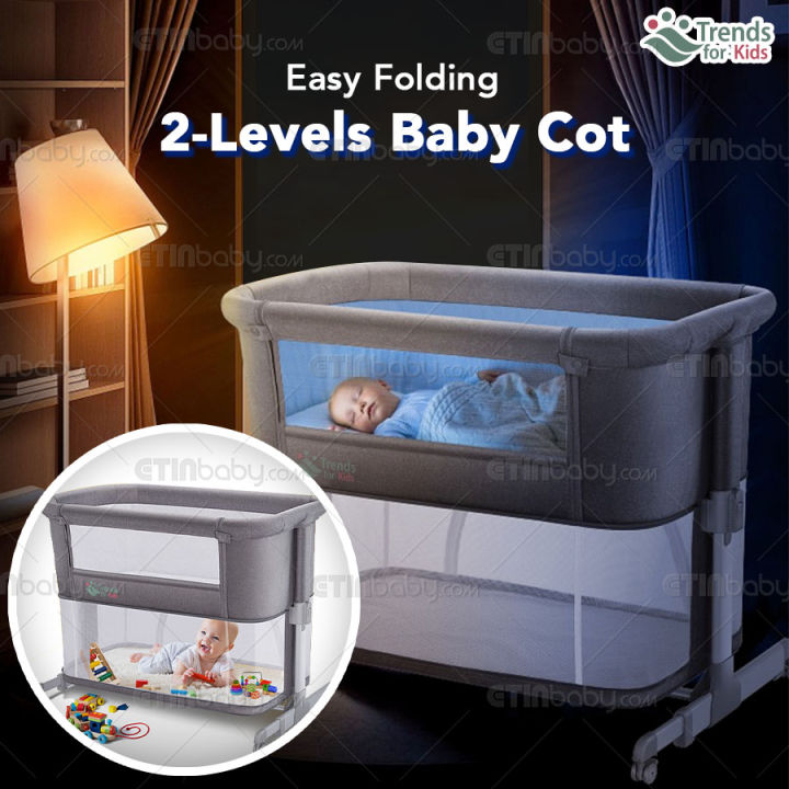 Baby Cot 2 LAYER 1 LAYER Sliding Cot FREE Mattress Trends For Kids Travel Baby Cot DOUBLE LAYER Portable Easy Foldable Side Bed Baby Cot Adjustable Height Not Easy Vomid Playpen Baby Playing Cot