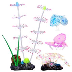 4Pcs Fluorescence Artificial Coral Grass Decorations For Aquariums Bright Color Realistic Coral Fishtanks Landscapes