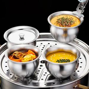 WP💓💛💖 Stainless Steel Steamed Egg Bowl Ramen Rice Fruit Salad Stew Bowls With Lids Soup Cup Food Container Kitchen Tableware Supplies