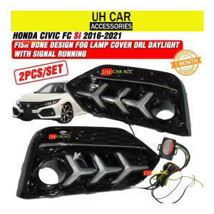 Honda Civic FC Si 2016 - 2021 Fish Bone Design Fog Lamp Cover DRL Daylight With Signal Running