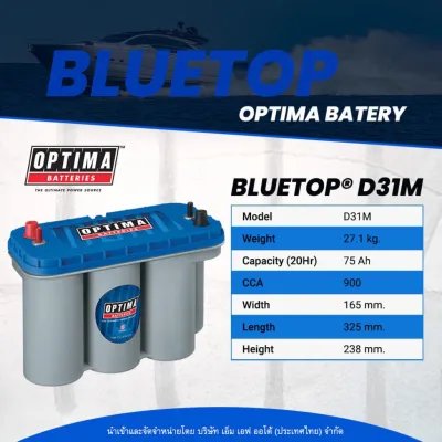 Battery แบตเตอรี่ OPTIMA BT DC5.5L (D31M) จาก USA BLUE TOP SERIES ประสิทธิภาพการจ่ายไฟแบบสูงสุด (สนใจทักแชทสอบถามรุ่นก่อนสั่งซื้อได้เลยคะ)
