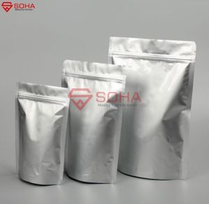 PVM-011 Per 50 Lembar Standing Foil Pouch Ziplock Aluminium Foil Zipper Silver Packing Plastik Klip Kemasan Saset Snack / Zip Lock Plastik Kantong Makanan