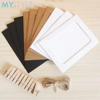 KOREAN KOREAN PHOTO FRAME FOTO 4R GANTUNG POLOS HITAM PUTIH COKELAT ISI 10 PC KLIP KAYU BINGKAI FOTO