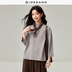 Giordano Beau Monde Women Mock neck 3/4 sleeve cotton sweatshirt Free Shipping 13326636
