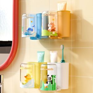 HUYAN Nhựa Giá đỡ bàn chải đánh răng gắn tường Tiết kiệm không gian Không cần khoan Hộp đựng kem đánh răng Đa chức năng Dung tích lớn Giá treo cốc nước rửa miệng cho Gia đình