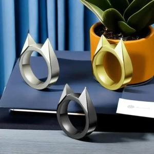 Cool Cat Ear Mini Stainless Steel Defensive Ring Self Defense Portable Personal Protection Finger Buckle Tool Men Women Ring h260622