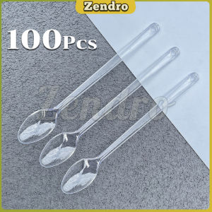 ZEO 100pcs Disposable Plastic Spoon Colored Long Teaspoon for Dessert Milk Tea Sorbet