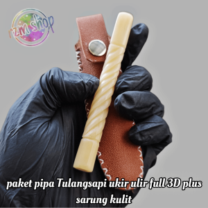 paket hemat pipa once cangklong tulangsapi ukir ulir 3D plus sarung kulit sitetis