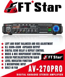 FT STAR AV-270 PRO Stereo Mixing Power Amplifier With Equalizer BT/USB/FM-350Wx2