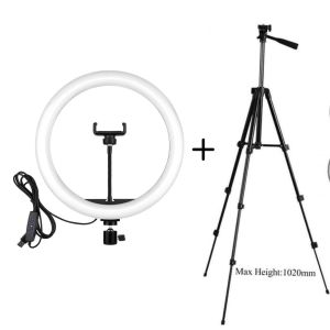 Led Ring Light 26cm + 2Meter Height Tripod Full Set With Phone Holder 3 Colour Ajdust able For Live/Tiktok/Photo/Video/Selfie