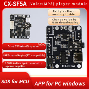 DC 3.3-5.2V SF5A Serial MP3 Voice Module - Microcontroller Controlled Audio Board with Type-C Interface