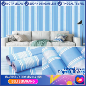 PROMO!! Wallpaper Stiker Dinding Motif Dan Karakter Premium Quality Size 45cm x 10m - Salur Biru CY1030/GH027