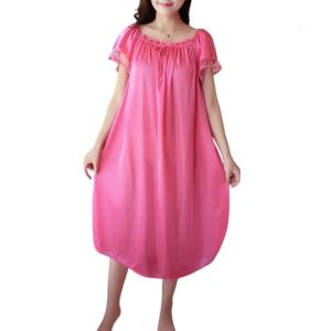 Womens Summer Lace Ice Silk Nightdress Short Sleeve Loose Plus Size Nightgown XL