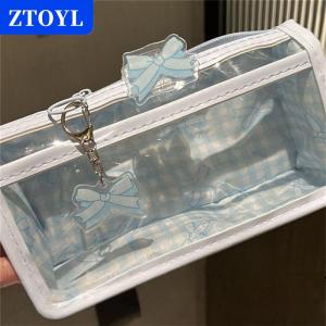 [COD]🔥🔥🔥ZTOYL Sweet Bow Zipper Transparent Pencil Case Box Student Stationery Storage Bag Large Capacity Makeup Bag Cartoon Zipper Pen Bag