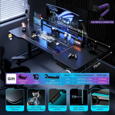 Bapoarm E5 Electric Standing Desk 18mm Thick Desktop Smart Height Adjustable Gaming/Office/Study Table