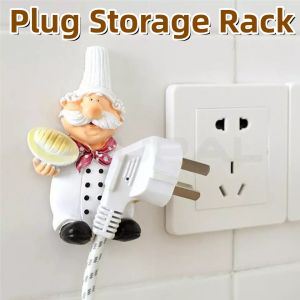 Plug Holder Organizer Wire Cable Organizer Storage Rack Wall Mounted Adhesive Force Sticky Hook No-drill Hook Cartoon Chef Hanger Decorative Hooks