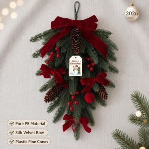 MUSASI 60 cm Cây thông nhân tạo treo rủ với những chiếc nơ Nhựa Cây thông giả trang trí Đỏ Đồ trang trí cành cây thông Noel Trang trí tường