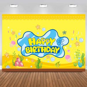Hantar dari gudang tempatanCartoon Sponge Birthday Party Decorations Sponge Birthday Banner for Sponge Bob Birthday Party Backdrop Photo Background Wall Decor Sponge Party Supplies Backdrop