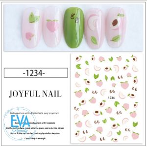 Sticker Dán Móng Tay 3D Dạng Decal Dán Chống Nước Hoạ Tiết Quả Đào Hồng Peach Cute JO1234