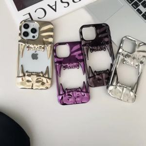 Ốp lưng hình răng hổ 3D rỗng bóng loáng cho iPhone 16 15 14 Plus 13 12 11 Pro Max tản nhiệt chống sốc