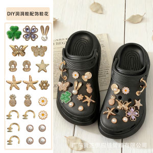 23Pcs Crocs Jibbitz Charms Clover Gold Diamond Butterfly Starfish Shoe Buckle Detachable Shoe Decoration for Crocs