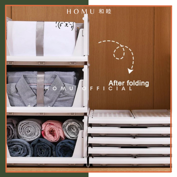 HOMU Folding Type Multipurpose Stackable Drawer Rack Storage