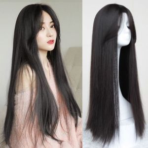 HUNIU Tổng hợp Tóc giả tổng hợp có mái Chịu nhiệt Tóc nối Tóc giả cosplay Lolita Phụ kiện tóc Tự nhiên Tóc dài thẳng Người phụ nữ