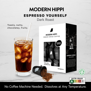 Modern Hippi Coffee Espresso Yourself | Dark Roast | 24 Cups | Instant Freeze Dried Coffee | 100% Specialty Arabica Beans | No Preservatives | No Sugar | No Machine Needed | Coffee Made Easy