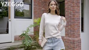 Fall Sweaters for Women 2025 Crew Neck Long Sleeve Crochet Pullover Sweater Tops Lightweight Ribbed Knit Pullover