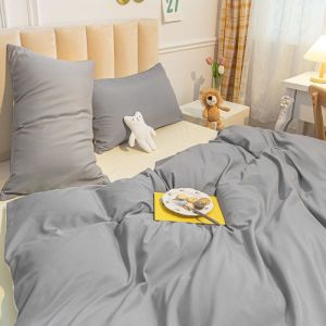 Japanese Style Solid Color Bed Sheet Four-Piece Set Color-Block Washed Cotton Single Double Bedding Student Dormitory Duvet Cover Three-Piece Set LZD