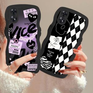 (Lokal Ready) Xinyu Casing hp OPPO Reno 8T 4G Reno 6 5G Reno 5 Reno 5F Reno 4F UKeren Checkerboard Cinta Hati Bintang Bergelombang Edge Case