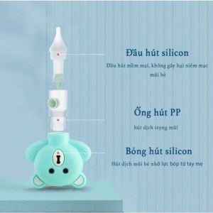 Dụng Cụ Hút Mũi Cho Bé Hình Gấu Silicone Bóp Tay Ống PP Tháo Rời Có Hộp Đựng Nhỏ Gọn Không Cần Điện