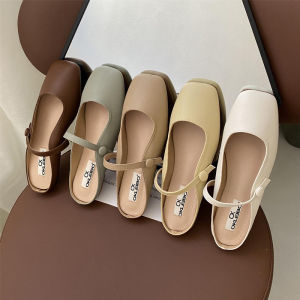 💖KAK SHOPZ💖รองเท้าล่อสำหรับผู้หญิง รองเท้าแตะครึ่งเท้าสแควร์ย้อนยุค รองเท้าหัวเข็มขัดแบนนุ่มสบาย ๆ สำหรับผู้หญิง รองเท้าแฟชั่น พร้อมส่ง.