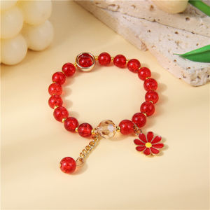 Daisy Crystal Glass Bracelet Womens Glass Beads Sunflower Popcorn Bracelet Girlfriend Fashion Accessories
