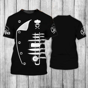 [Local Stock] VCC Summer fashion Mens Chef Uniform Inspired T-Shirt Culinary Knife & Tools Print Crew Neck Short Sleeve Casual Tops