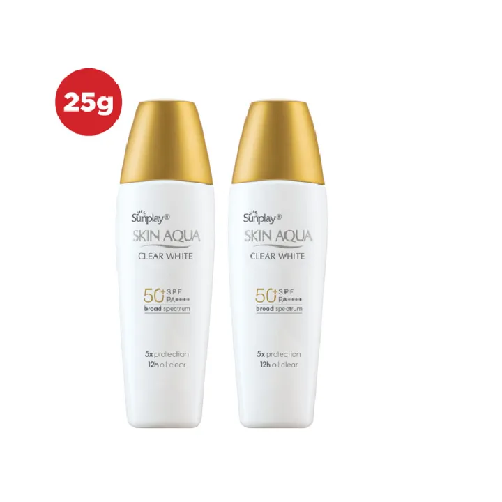 Bộ 2 Kem chống nắng Skin Aqua dưỡng trắng, kiểm dầu, dùng hàng ngày dạng sữa Sunplay Skin Aqua Clear White Eco Việt Nam SPF50, PA++++ 25g
