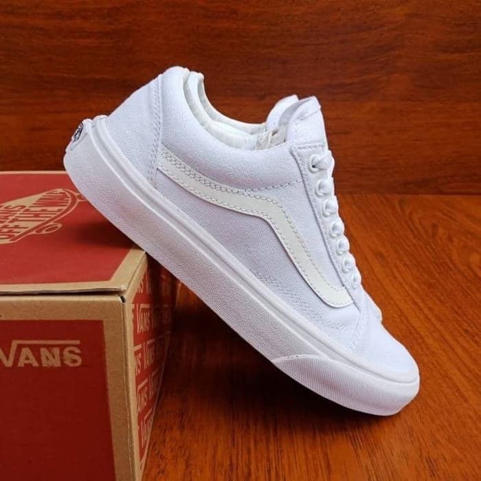 Sepatu Casual Vans07 Old Skool full White Putih Polos Sneakers for